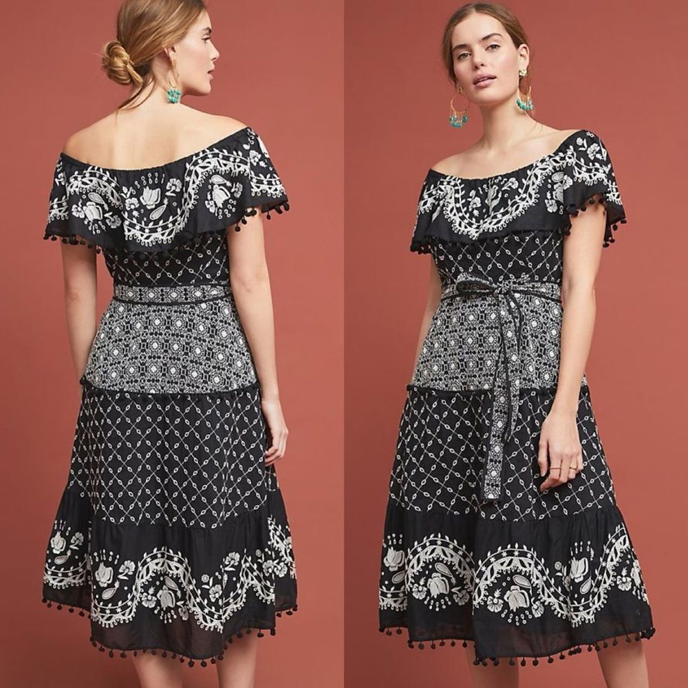 Anthropologie Florina Embroidered-Pommed Dress